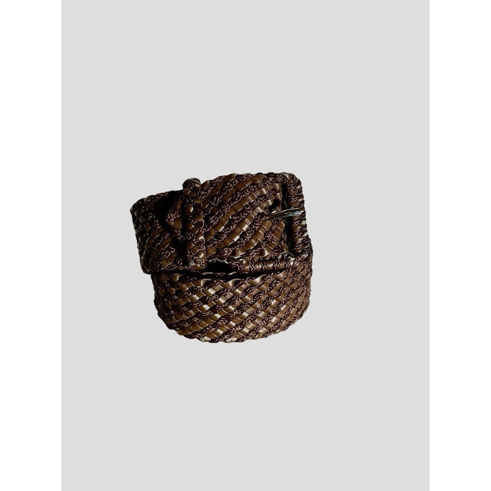 Vtg Brown Woven Leather Wide Statement Boho Belt 42" X 2"